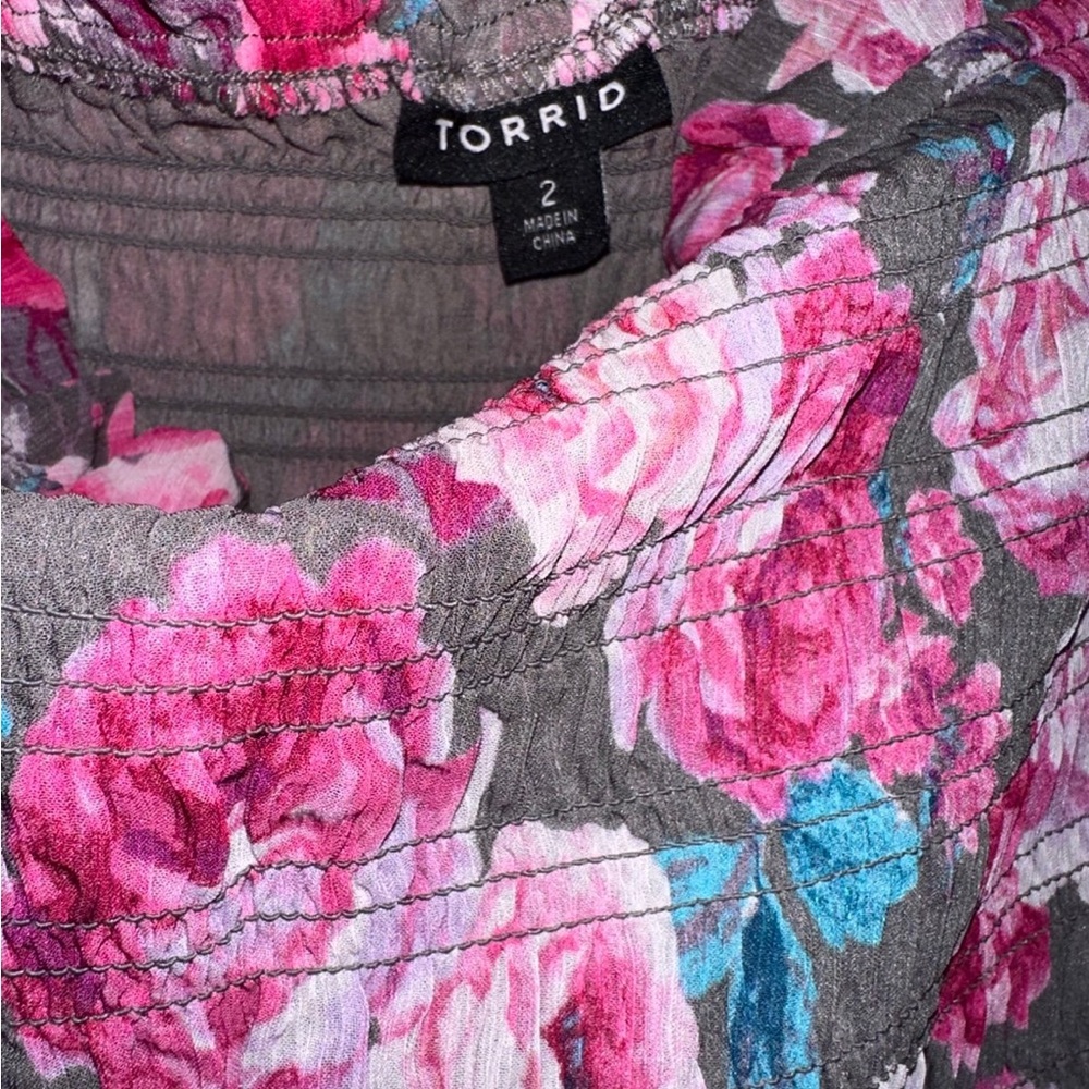 Torrid Crinkle Chiffon Smocked Waist Off-Shoulder Crop Top - Picture 2 of 4
